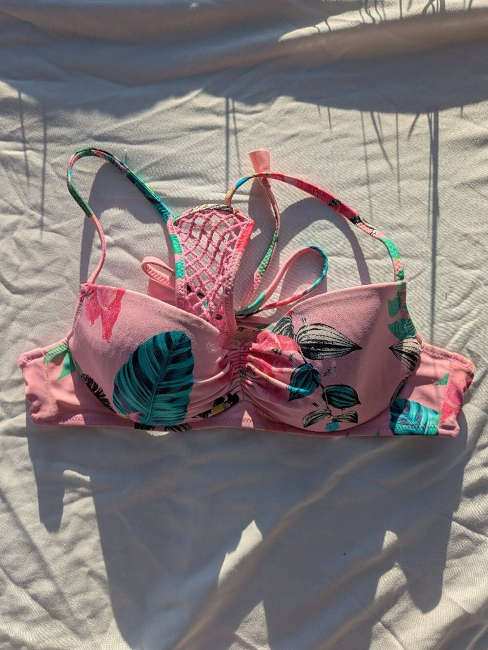 Shade & Shore Pink Tropical Lace-Back Bikini Top